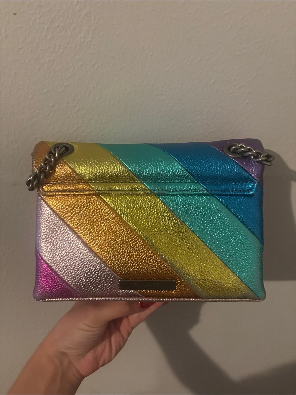 Kurt Geiger Metallic Rainbow Leather Shoulder Bag in Pink, Purple, Blue, Green